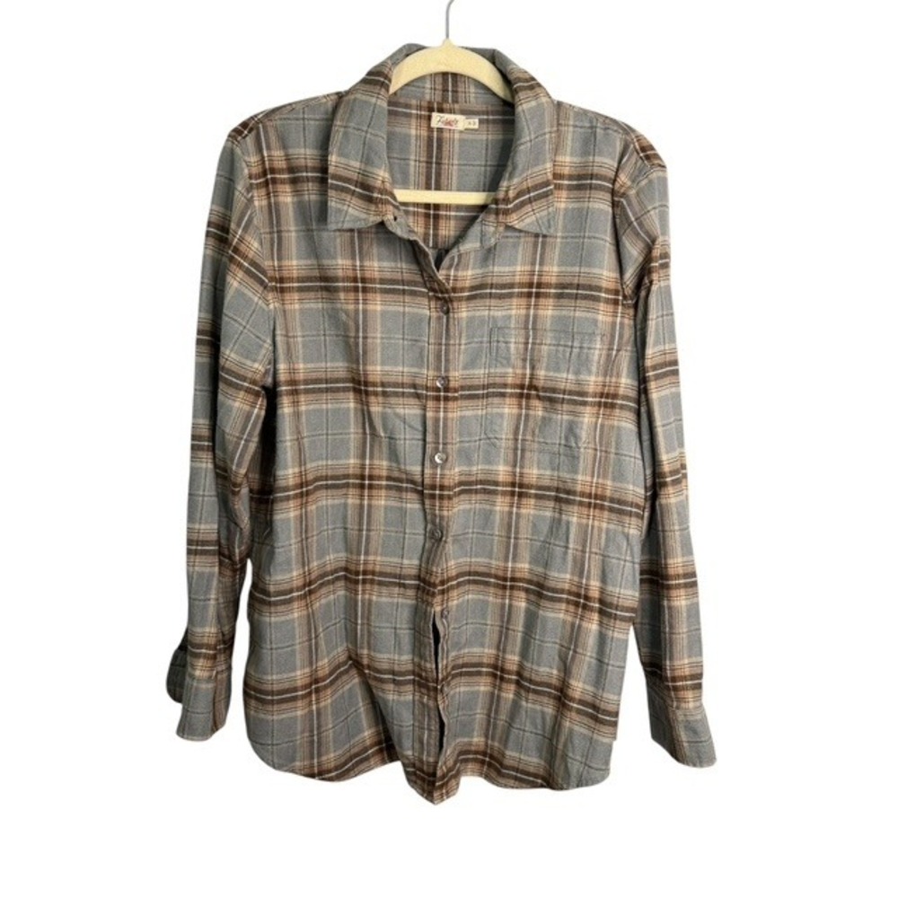 Faherty Shirt Women's XL Plaid Flannel Outdoor Button Down Brown Blue